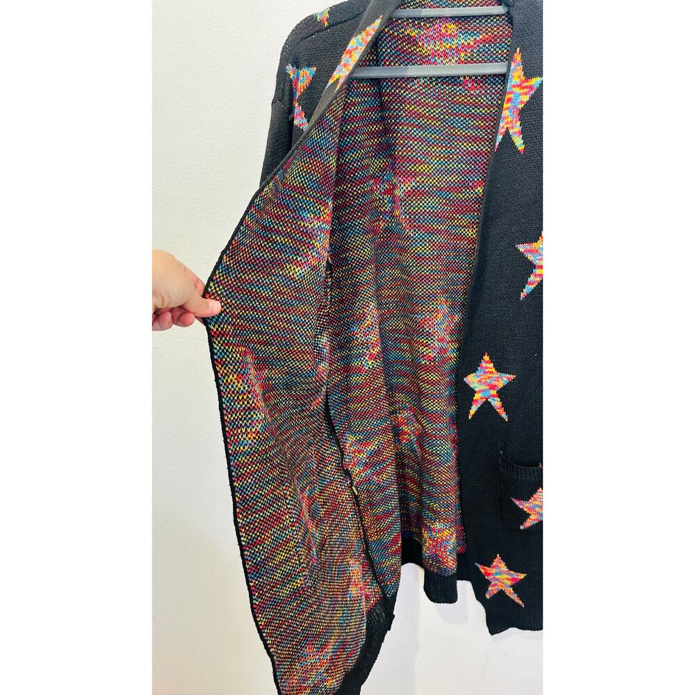 Unbranded Black Multicolor Five Point Star Oversized Sweater Cardigan sz XL - Picture 8 of 10